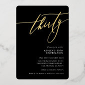 ミニマル書エレガント30番目パーティーブラック 箔招待状 (正面)