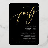 ミニマル書エレガント40番目パーティーブラック 箔招待状 (正面)