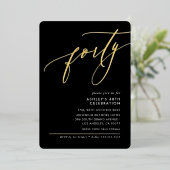 ミニマル書エレガント40番目パーティーブラック 箔招待状 (立ち正面)