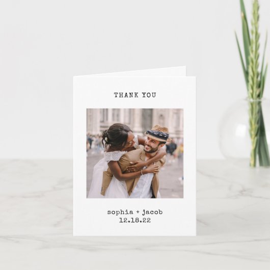ミニマル書体 |三つの写真結婚の サンキューカード (正面)