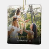 ミニマル書体 | 2枚の写真とシンプル文字 セラミックオーナメント (左)