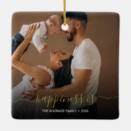 ミニマル書体 | 2枚の写真とシンプル文字 セラミックオーナメント (裏面)