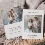 ミニマル書体 | 2枚の写真シンプル結婚の サンキューカード<br><div class="desc">これらのシンプルとミニマ結婚リストのサンキューカードは、あなたの写真の二つ結婚と、あなたの名前と黒いタイプライターの感謝してい「愛 文字」の単語を備えている。カードの背面には、ゲストに対する個人的なメッセージの感謝してい余地もあります。</div>
