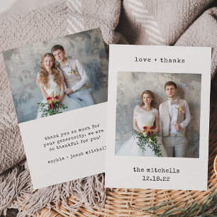 ミニマル書体 2枚の写真シンプル結婚の サンキューカード