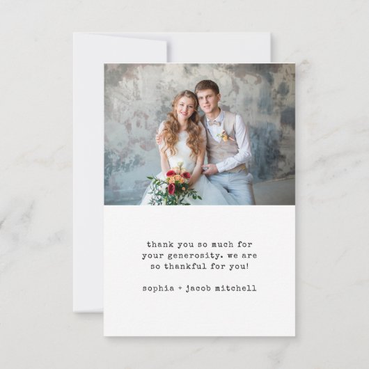 ミニマル書体 | 2枚の写真シンプル結婚の サンキューカード (裏面)