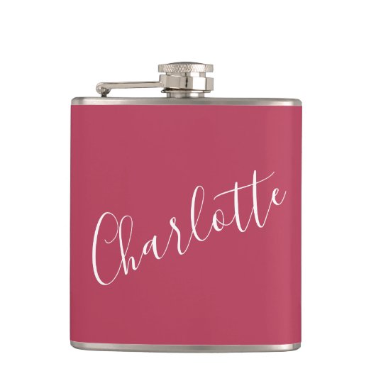 ミニマル書名パーソナライズされたマゼンタ フラスク (正面)