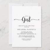 ミニマル書女の子の赤ちゃんシャワー 招待状 (正面)