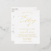 ミニマル書結婚文字 箔招待状ポストカード (正面/裏面)