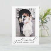 ミニマル書道たった今結婚しました結婚写真 案内状 (スタンド正面)