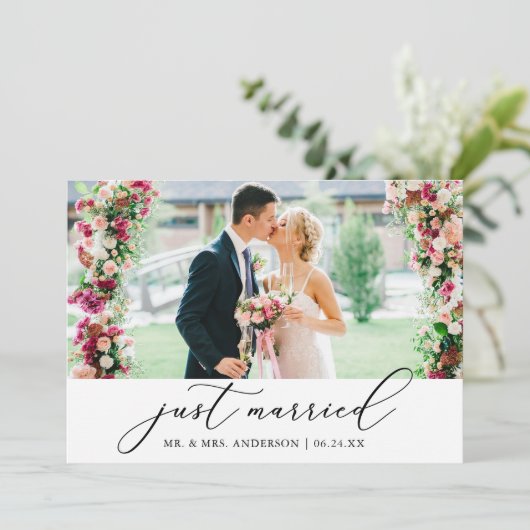 ミニマル書道たった今結婚しました結婚写真 案内状 (スタンド正面)