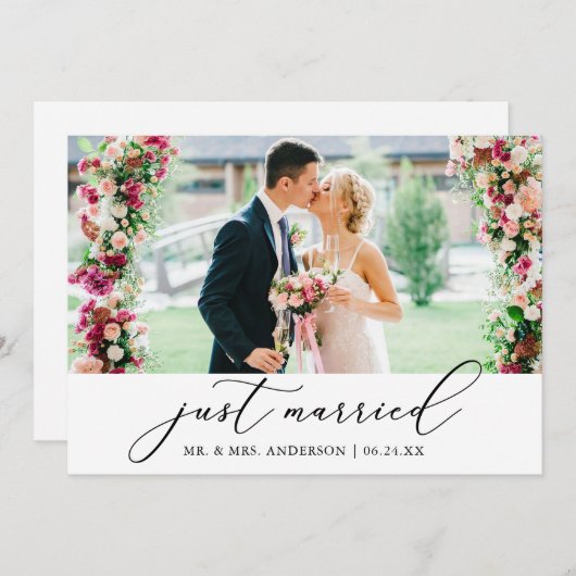 ミニマル書道たった今結婚しました結婚写真 案内状 (正面/裏面)