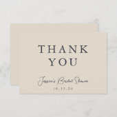 ミニマル書道アイボリーブライダルシャワーフラット サンキューカード (正面/裏面)
