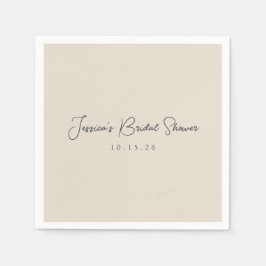 ミニマル書道アイボリーブラックブライダルシャワー スタンダードカクテルナプキン