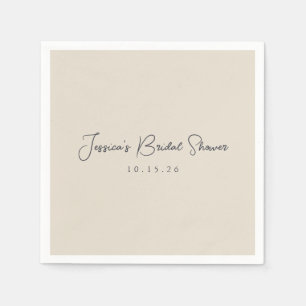 ミニマル書道アイボリーブラックブライダルシャワー スタンダードカクテルナプキン