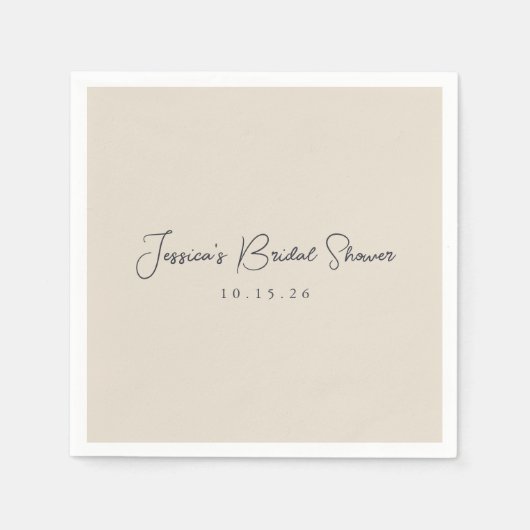 ミニマル書道アイボリーブラックブライダルシャワー スタンダードカクテルナプキン (正面)