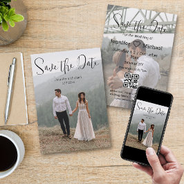 ミニマル書道カップル2枚qrコード セーブザデート