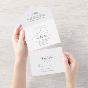 ミニマル書道シルバー結婚ズ オールインワン招待状