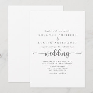 ミニマル書道シルバー結婚ズ 招待状