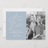 ミニマル書道スクリプトライトブルー写真 セーブザデート (正面)