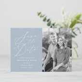 ミニマル書道スクリプトライトブルー写真 セーブザデート (スタンド正面)