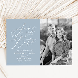 ミニマル書道スクリプトライトブルー写真 セーブザデート