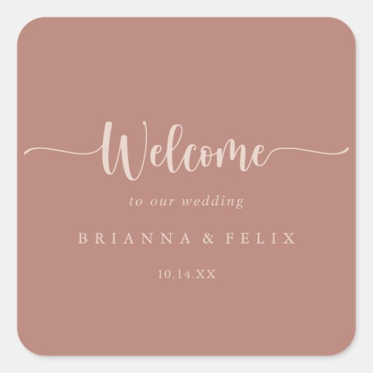 ミニマル書道テラコッタ結婚の歓迎 スクエアシール (正面)