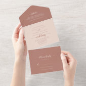 ミニマル書道テラコッタ結婚ズ オールインワン招待状 (貼ってはがせる)