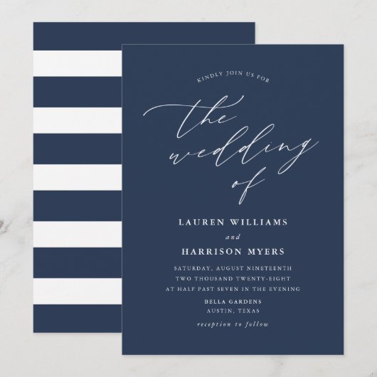 ミニマル書道ネイビーブルー | 結婚s 招待状 (正面/裏面)