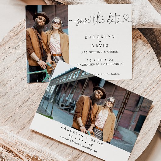 ミニマル書道ハート日付カードの保存 招待状