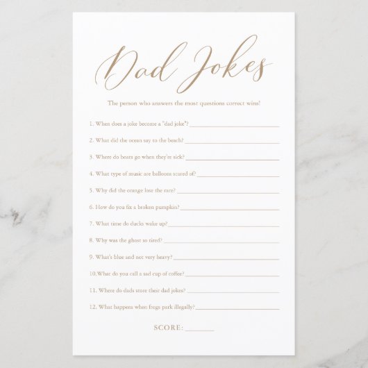 ミニマル書道パパジョーク赤ちゃんシャワーゲーム (正面)