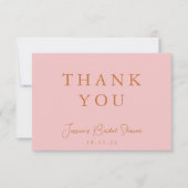 ミニマル書道ピンクブライダルシャワーフラット サンキューカード (正面)
