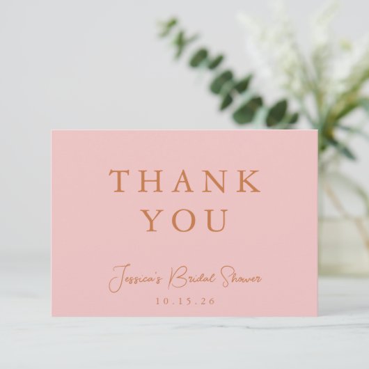ミニマル書道ピンクブライダルシャワーフラット サンキューカード (スタンド正面)
