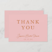 ミニマル書道ピンクブライダルシャワーフラット サンキューカード (正面/裏面)