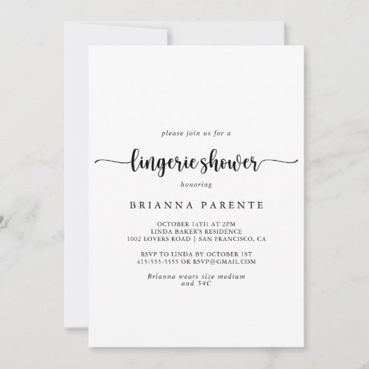 ミニマル書道ブライダルランジェリーシャワー 招待状 (正面)