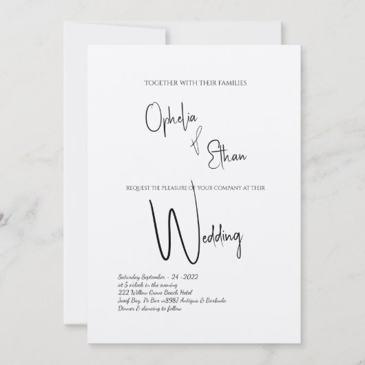 ミニマル書道ブラック&ホワイト結婚ズ 招待状 (正面)