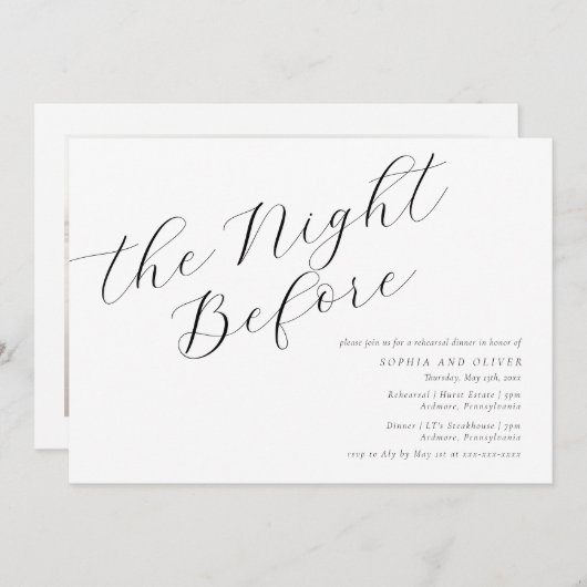 ミニマル書道リハーサルディナー招待状 招待状 (正面/裏面)