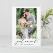 ミニマル書道写真たった今結婚しました結婚ズ 案内状 (スタンド正面)