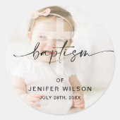 ミニマル書道写真ベビーバプテスマ ラウンドシール (正面)