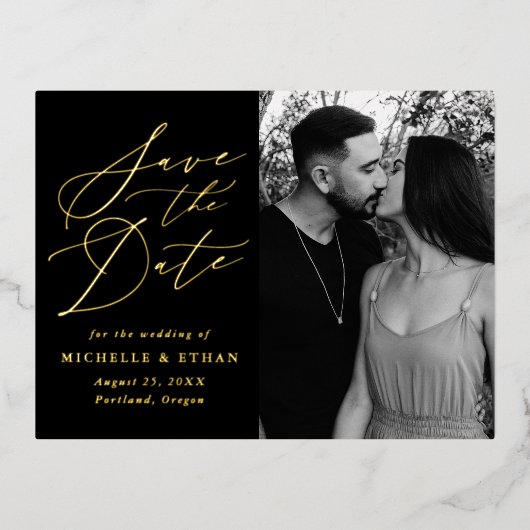 ミニマル書道写真保存日時 箔招待状ポストカード (正面)