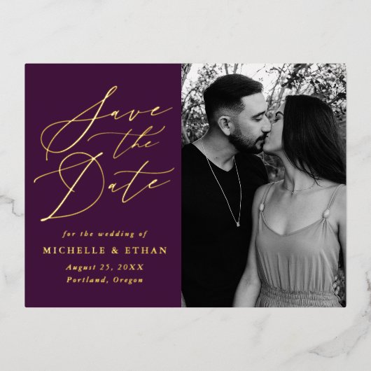 ミニマル書道写真保存日時 箔招待状ポストカード (正面)