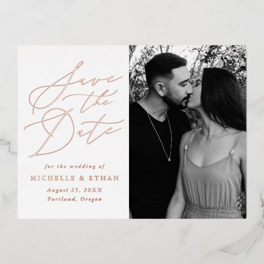 ミニマル書道写真保存日時 箔招待状ポストカード (正面)