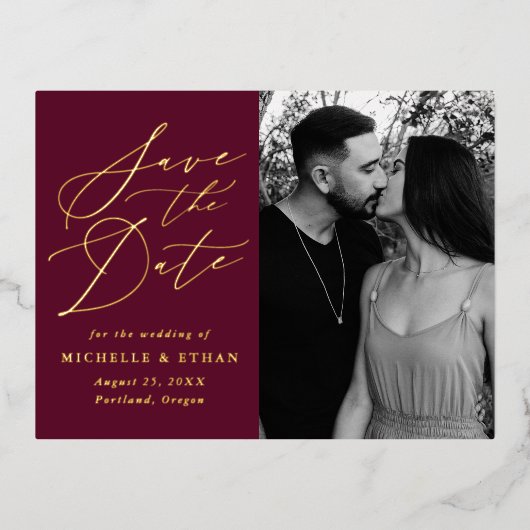 ミニマル書道写真保存日時 箔招待状ポストカード (正面)