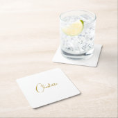 ミニマル書道台本名金ゴールド色 スクエアペーパーコースター (インサイチュ)