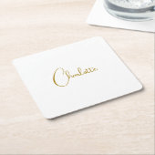 ミニマル書道台本名金ゴールド色 スクエアペーパーコースター (アングル)