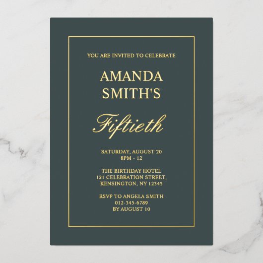 ミニマル書道台本50誕生日 箔招待状 (正面)