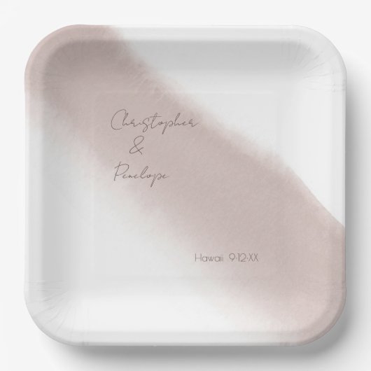 ミニマル書道埃っぽいピンクの水色 ペーパープレート (正面)