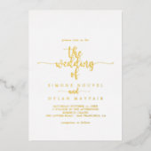 ミニマル書道結婚の金ゴールド 箔招待状 (正面)