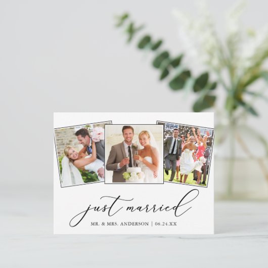 ミニマル書道3枚たった今結婚しました ポストカード (スタンド正面)