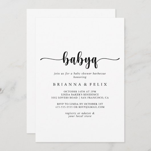 ミニマル書道BabyQベビーシャワーバーベキュー 招待状 (正面/裏面)