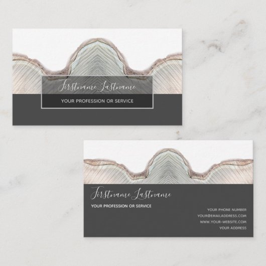 ミニマル木灰色ストライプ長方形 名刺 (正面/裏面)